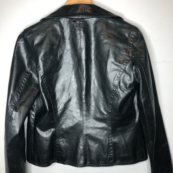 The Wrights Black Leather Double Breasted Jacket Moto Size 8 - Picture 12 of 13